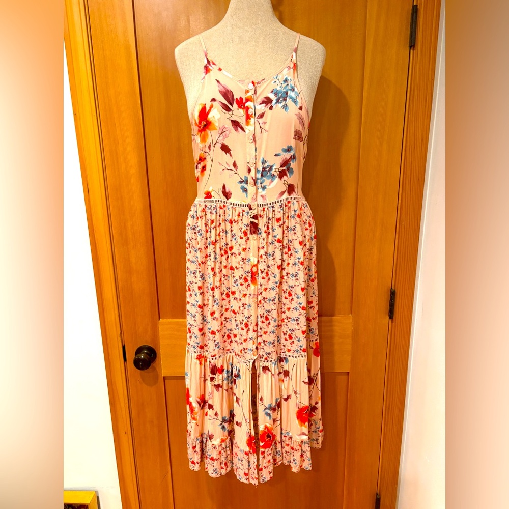 Band of Gypsies Floral Button-Front Maxi Dress - Pink and Blue